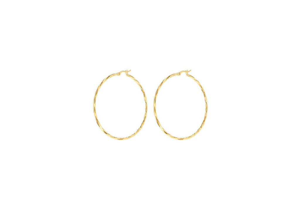 9K Yellow Gold Diamond Cut Hoop Earrings 42mm