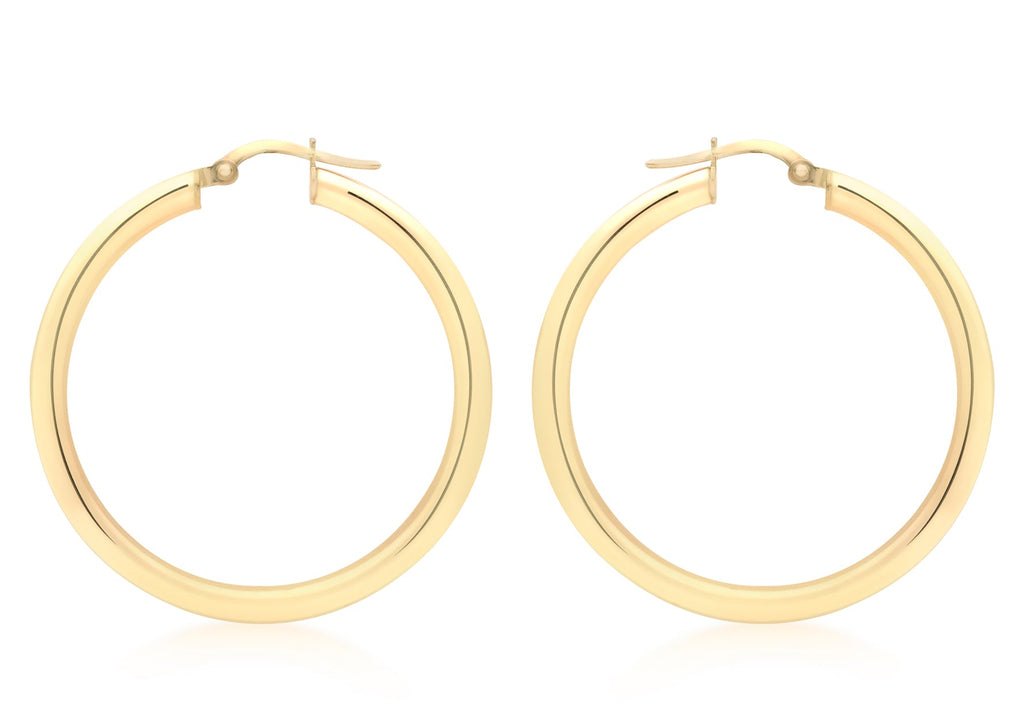 9K Yellow Gold 3mm Round Hoop Earrings 35mm