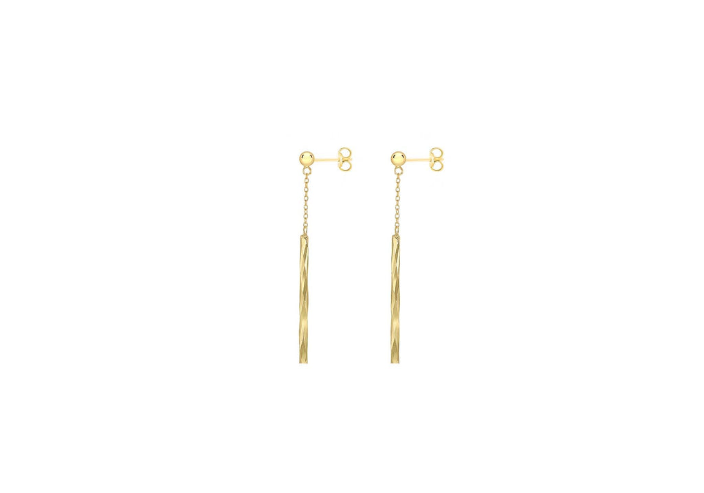 9K Diamond Cut Bar & Chain Drop Earrings