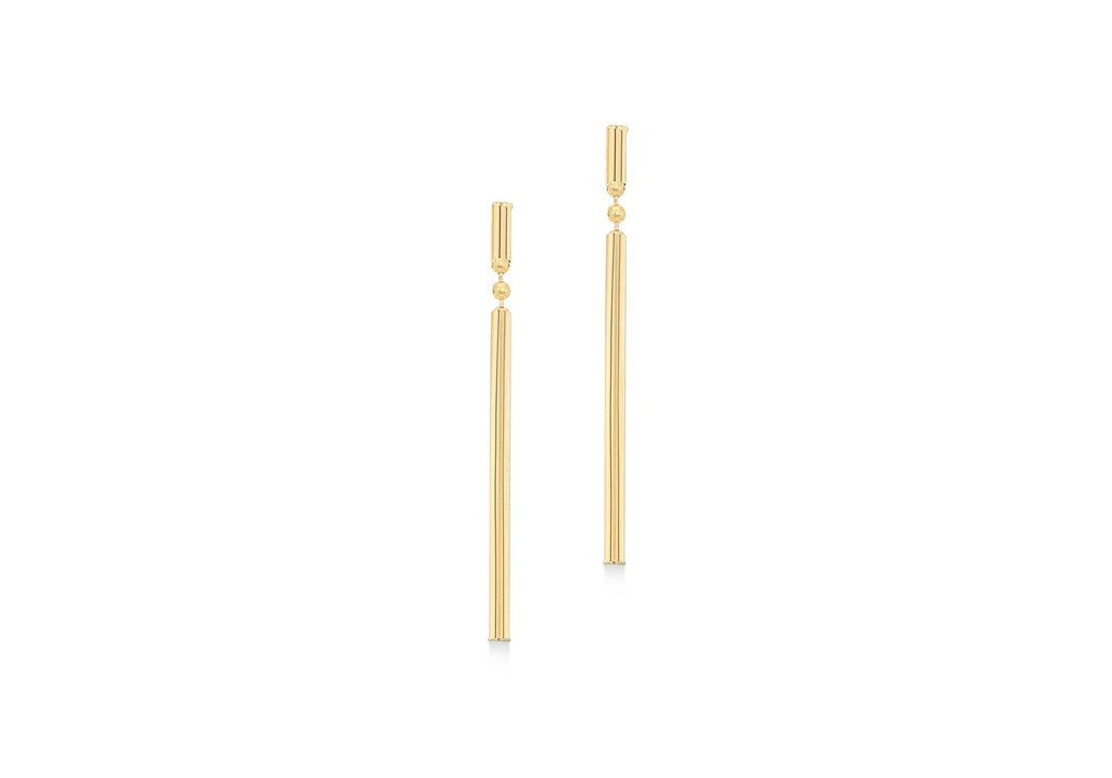 9K Yellow Gold Round Bar Drop Earrings 41mm