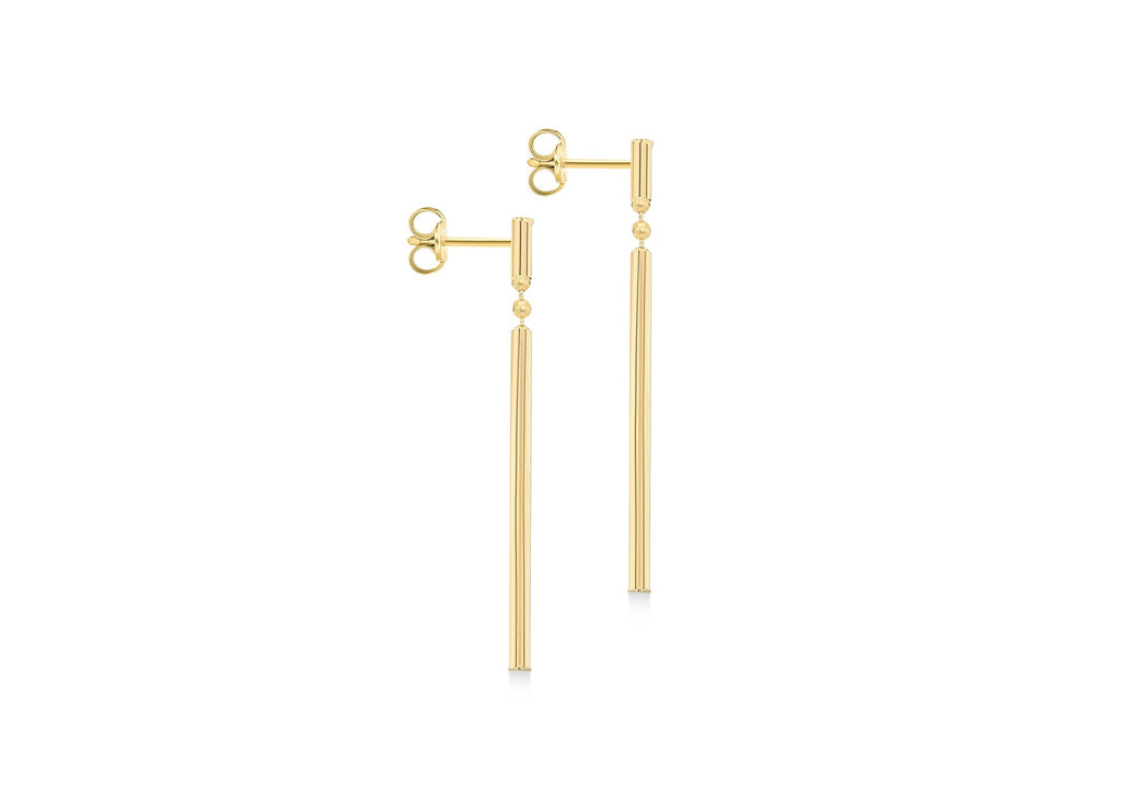 9K Yellow Gold Round Bar Drop Earrings 41mm