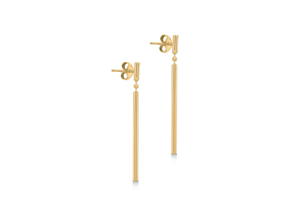 9K Yellow Gold Round Bar Drop Earrings 41mm