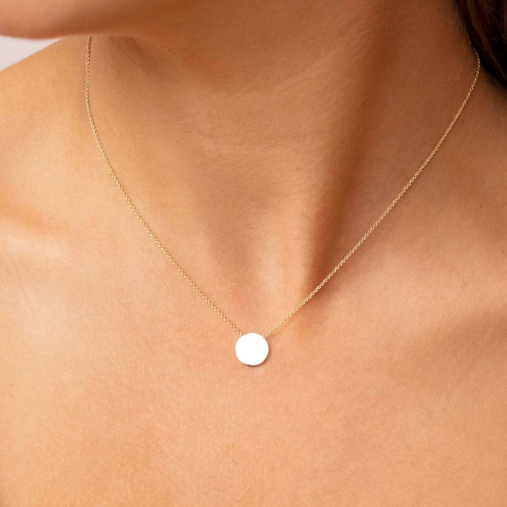 9K Yellow Gold 10mm Disc Adjustable Necklace 41cm-43cm Model Shot