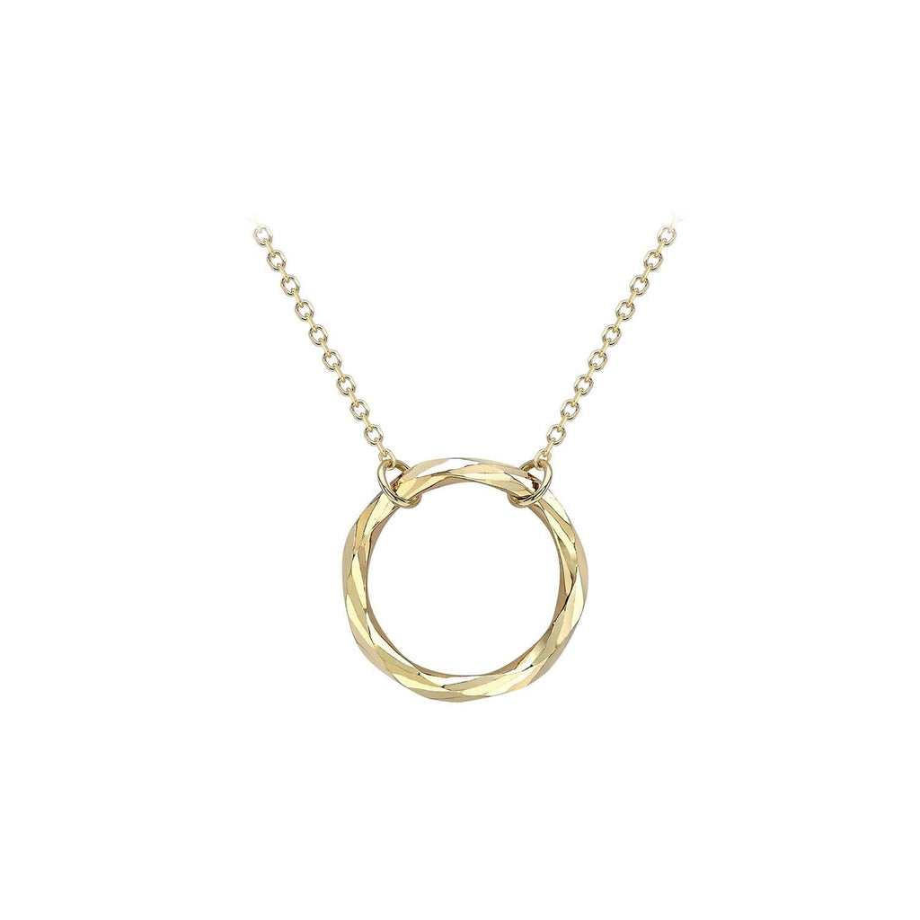 9K Yellow Gold 17.8mm Diamond Cut Ring Adjustable Necklace 43cm-46cm