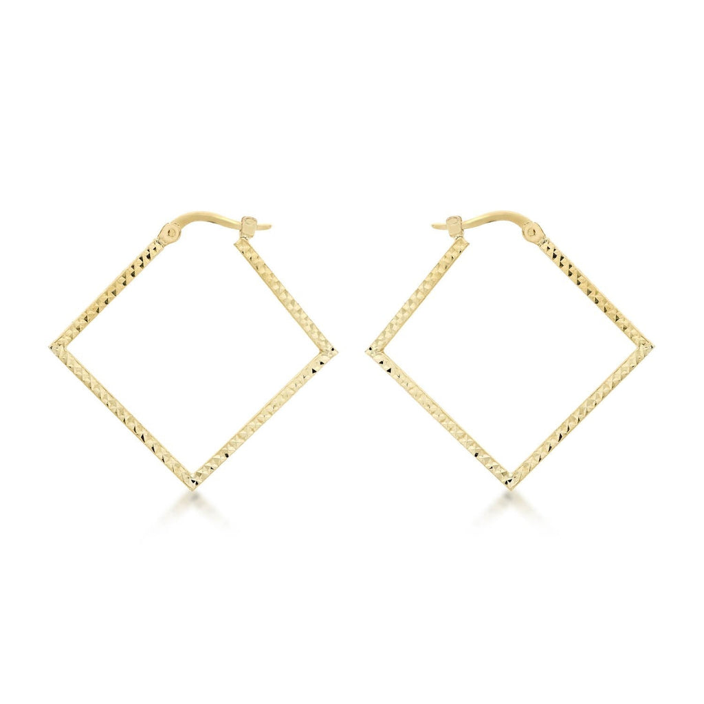 9K Yellow Gold 23mm x 23mm Diamond Cut Square Creole Earrings