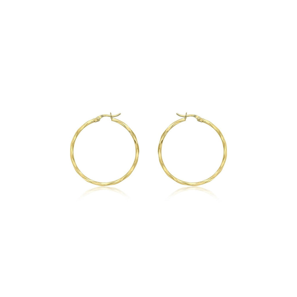 9K Yellow Gold 33mm Diamond Cut Faceted Hoop Creole Earrings