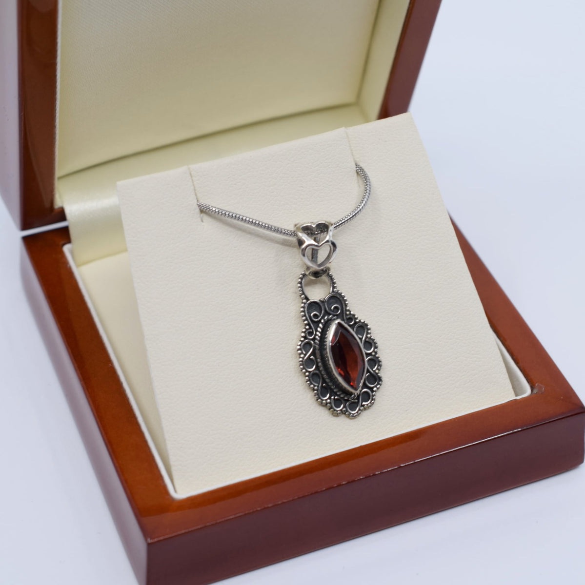 Vintage Sterling Silver Marquise Cut Garnet Filigree Style Necklace ...