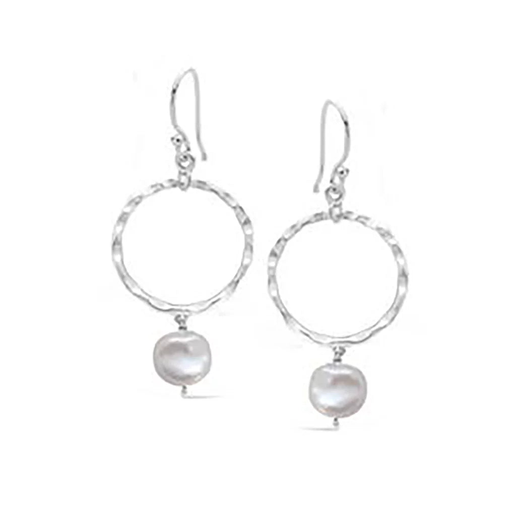 Freshwater Pearl with beaten Circle Drop Earrings - Regarde Jewellers